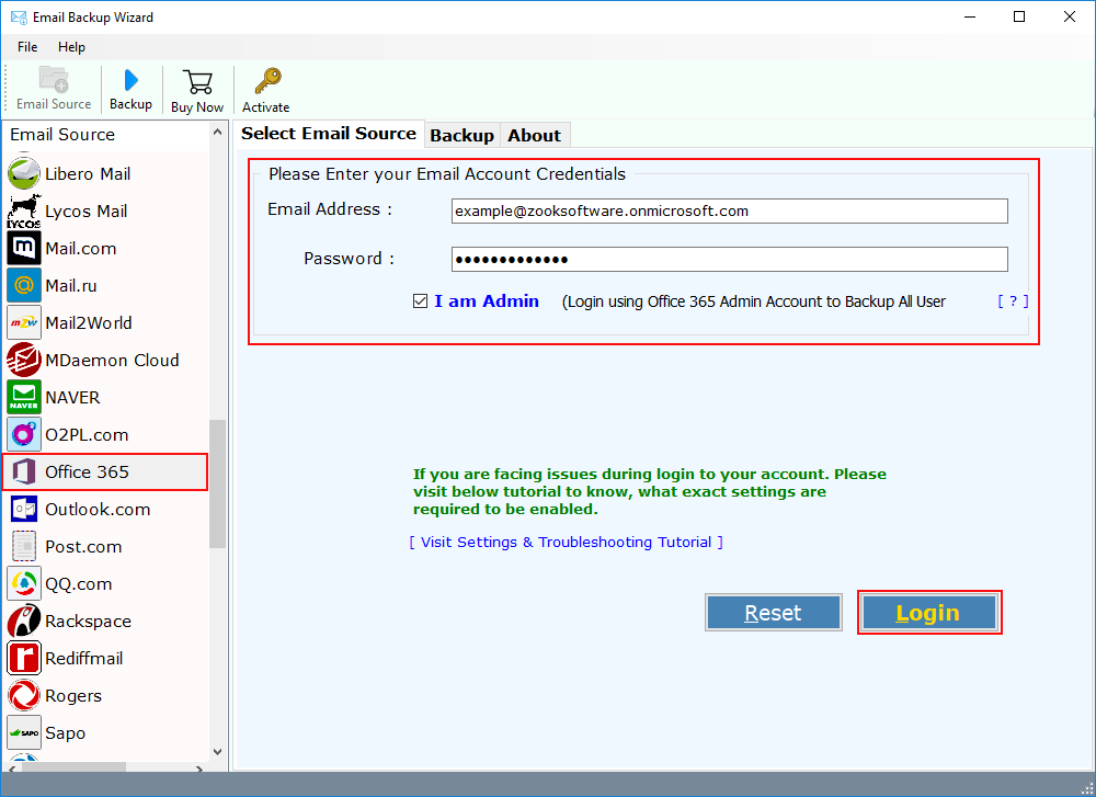 select office 365 account