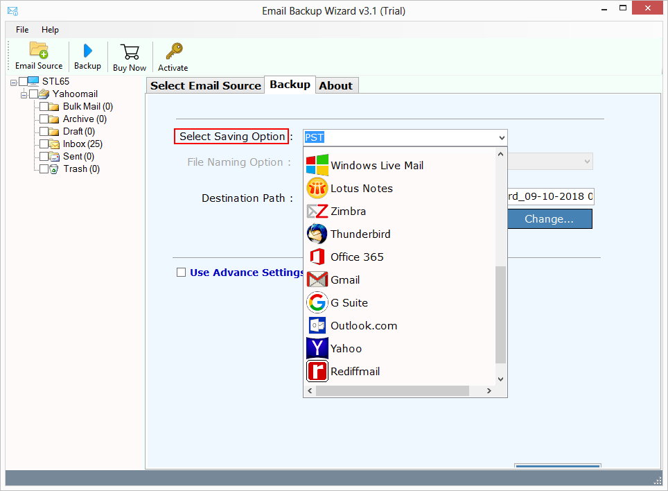 select saving options as webmail